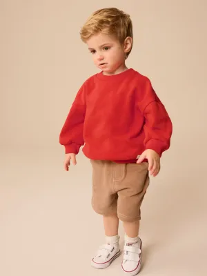 Red/ Tan Brown Sweatshirt and Carpenter Shorts Set (3mths-7yrs)