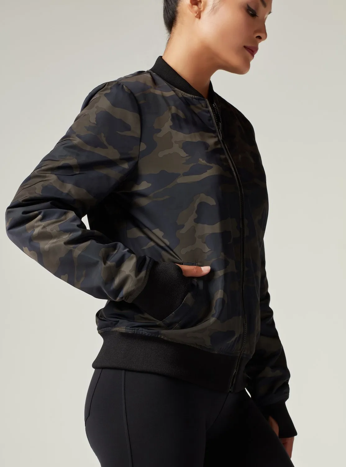 Reversible Bomber Jacket, Camo/Black