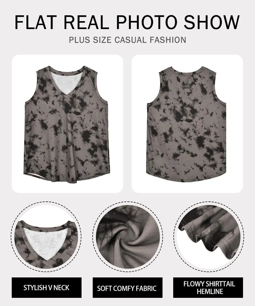 RITERA Plus Size Tank Tops for Women Tie Dye V Neck Sleeveless Shirt Casual Basic Muticolor Oversized Tanks XL-5XL
