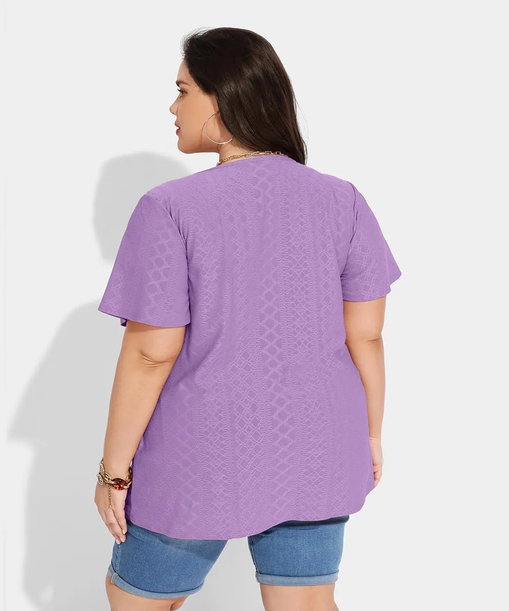 RITERA Plus Size Tops for Women Crewneck Neck with Button Up Short Sleeve Embroidery Henley Tshirt Casual Basic Shirt XL-5XL
