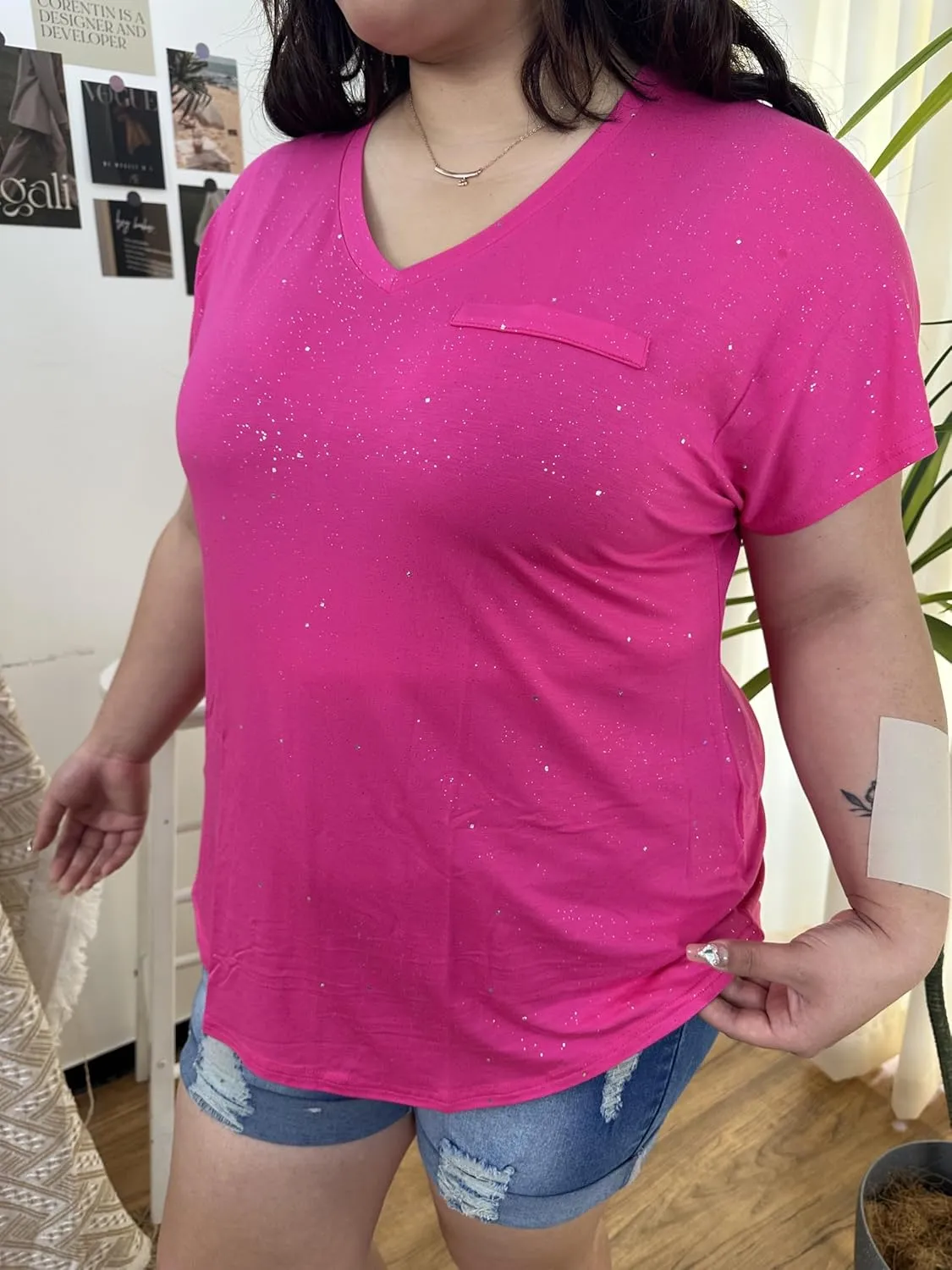 RITERA Plus Size Tops for Women Oversized Summer Basic V Neck Short Sleeve Henley Shirt Casual Tunic Shirts XL-5XL
