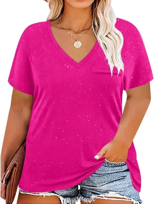 RITERA Plus Size Tops for Women Oversized Summer Basic V Neck Short Sleeve Henley Shirt Casual Tunic Shirts XL-5XL