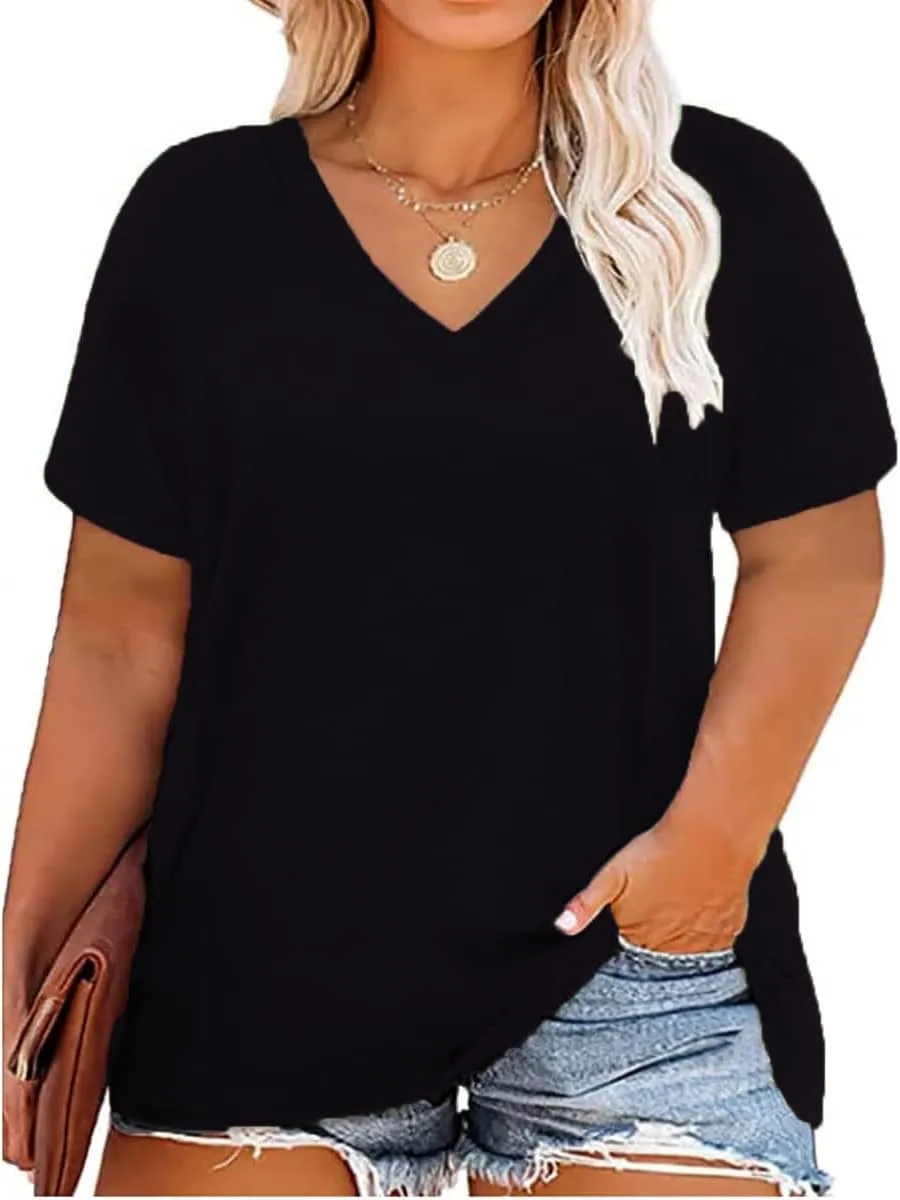 RITERA Women Plus Size Tops Tie Dye V Neck Shirt Floral Camo Summer Short Sleeve Tunic Oversized Ladies Blouse XL-5XL
