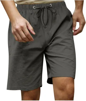 RTRDE Men's Shorts Casual Fashion Cotton Linen Drawstring Solid Color Beach Short Pants Shorts Men