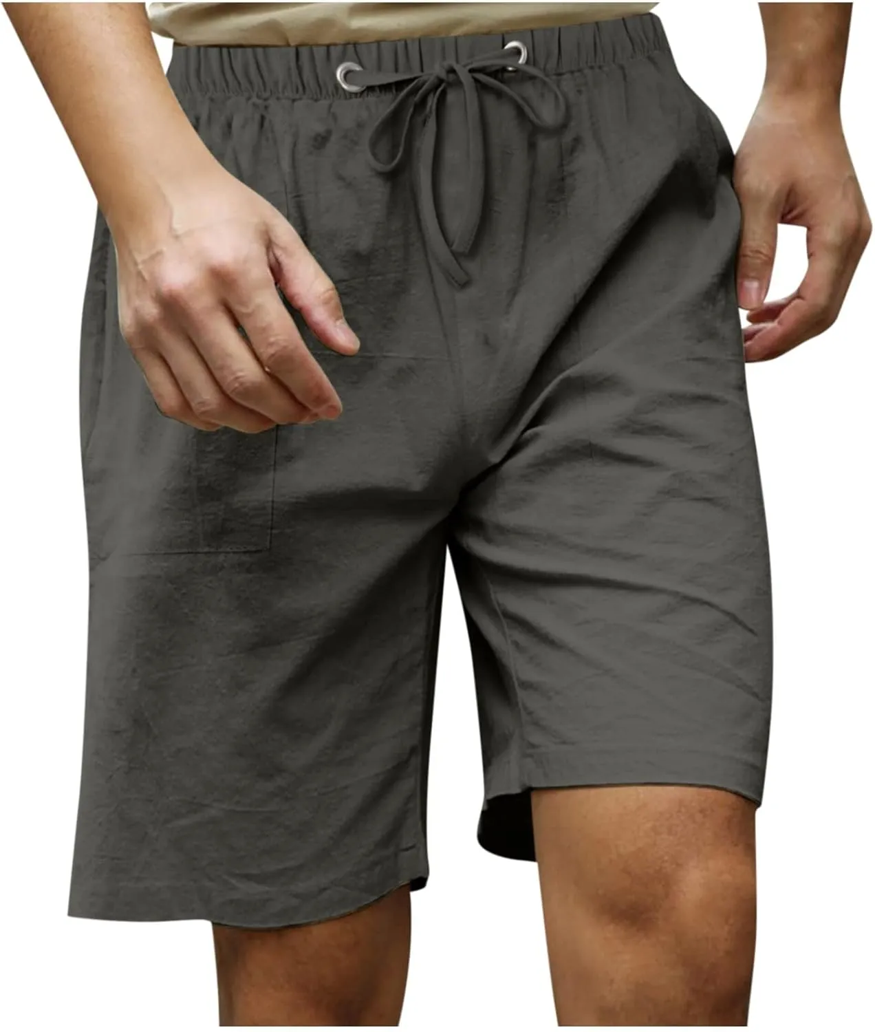 RTRDE Men's Shorts Casual Fashion Cotton Linen Drawstring Solid Color Beach Short Pants Shorts Men