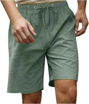 RTRDE Men's Shorts Casual Fashion Cotton Linen Drawstring Solid Color Beach Short Pants Shorts Men