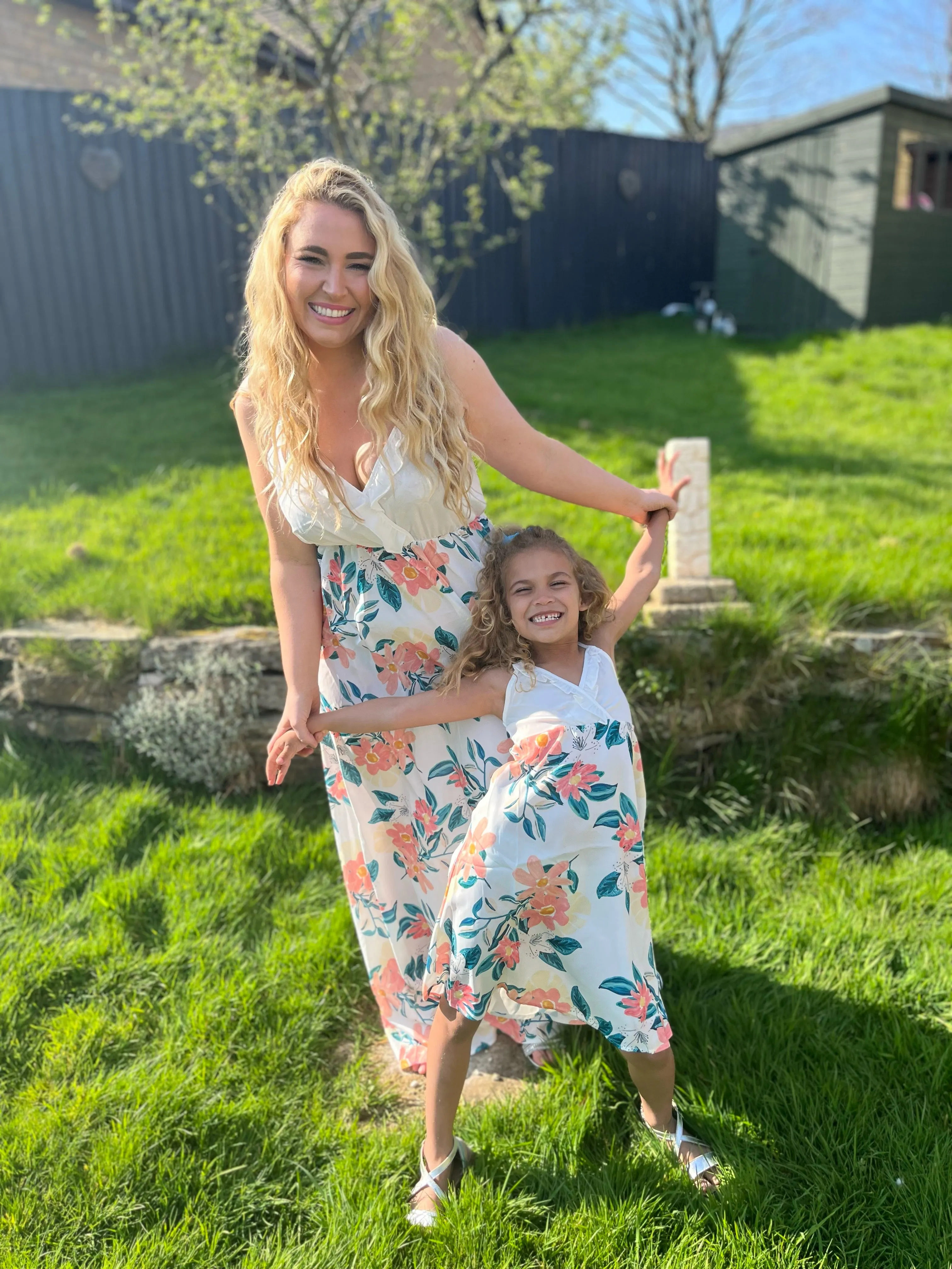 Ruffle Floral Sleeveless Matching Midi Sling Chiffon Dresses