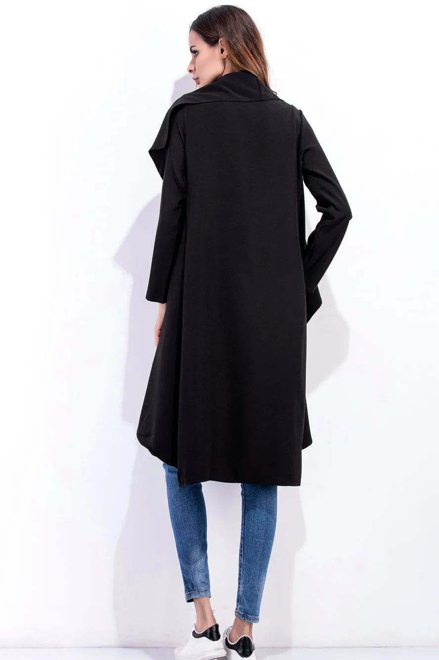 Ruffles Lapel Solid Color Long Irregular Coat