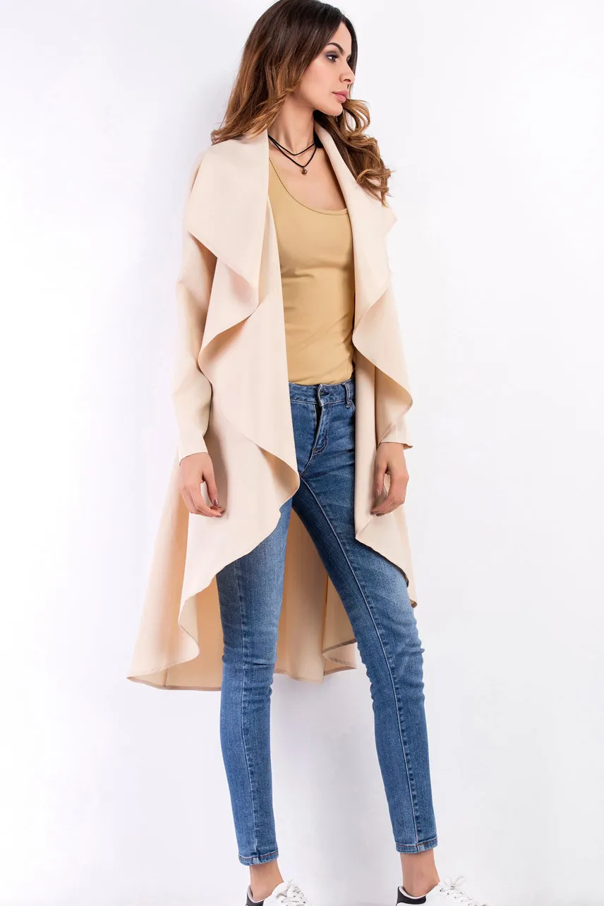 Ruffles Lapel Solid Color Long Irregular Coat