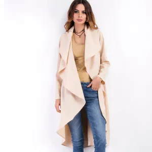 Ruffles Lapel Solid Color Long Irregular Coat
