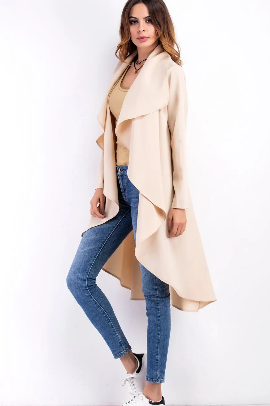 Ruffles Lapel Solid Color Long Irregular Coat