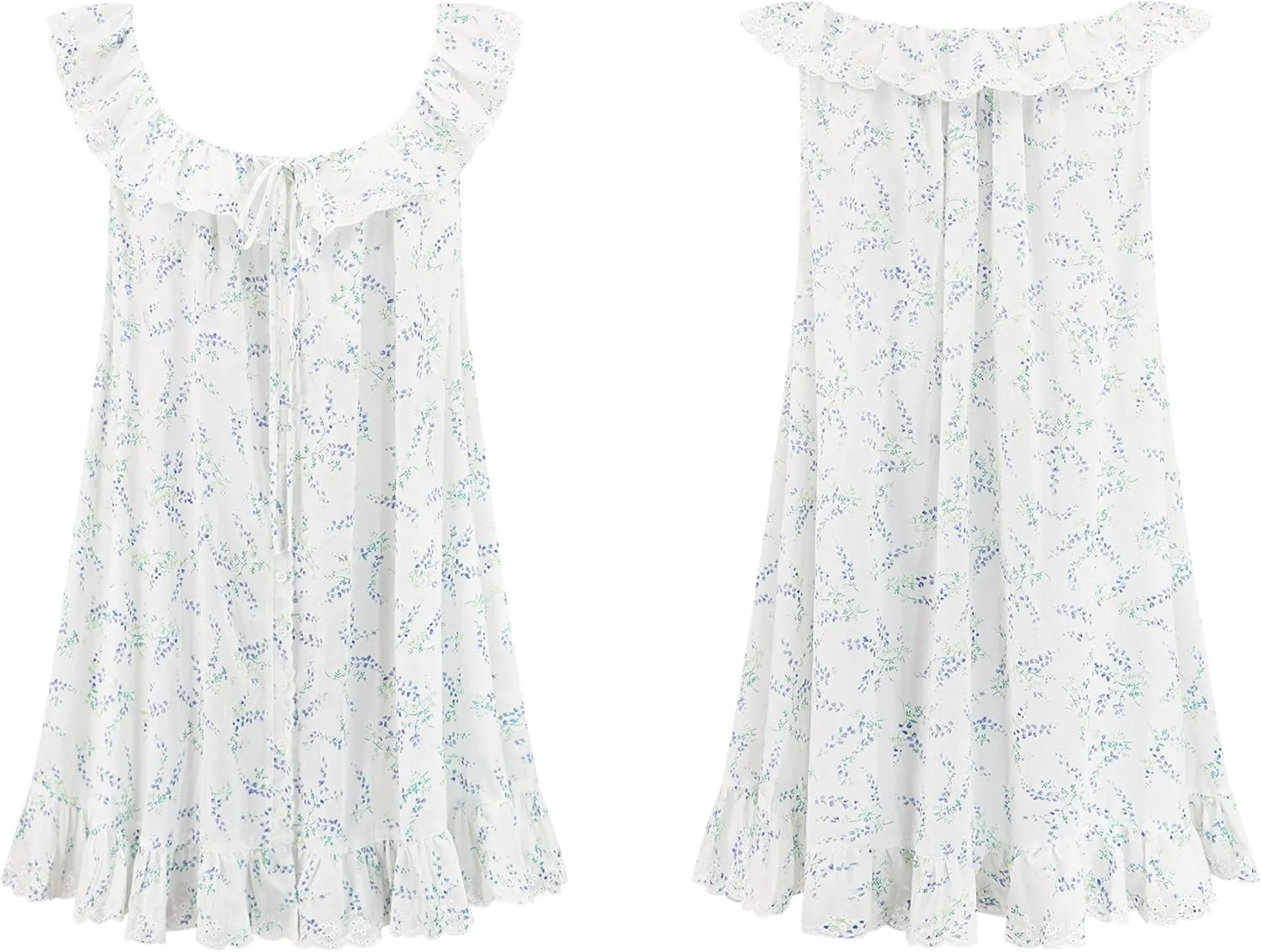 R.Vivimos Womens 2025 Summer Cotton Floral Mini Dress Sleeveless Button Down Ruffle Neck Embroidered Casual Loose Tunic Dress