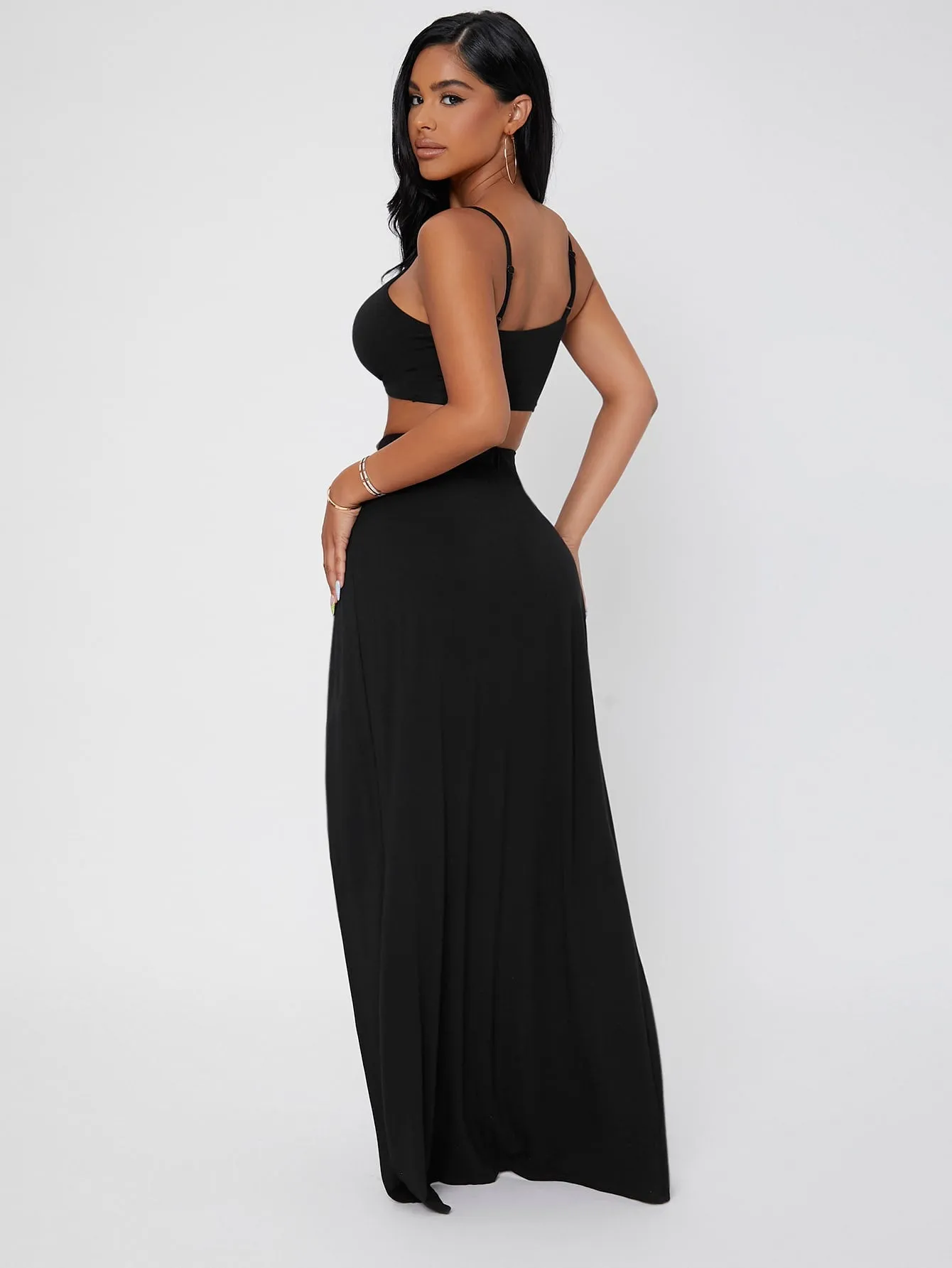 Sexy Plain Split Thigh Sleeveless Spaghetti Strap Women Two-Piece Outfits