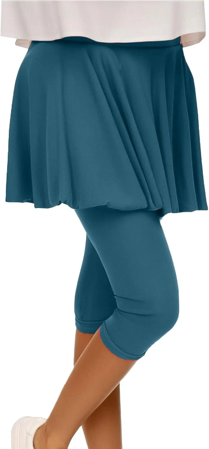 Skirted Leggings for Women High Waist Knee Length Golf Tennis Capri Yoga Pants Pleated Skirt Athletic Running Skorts