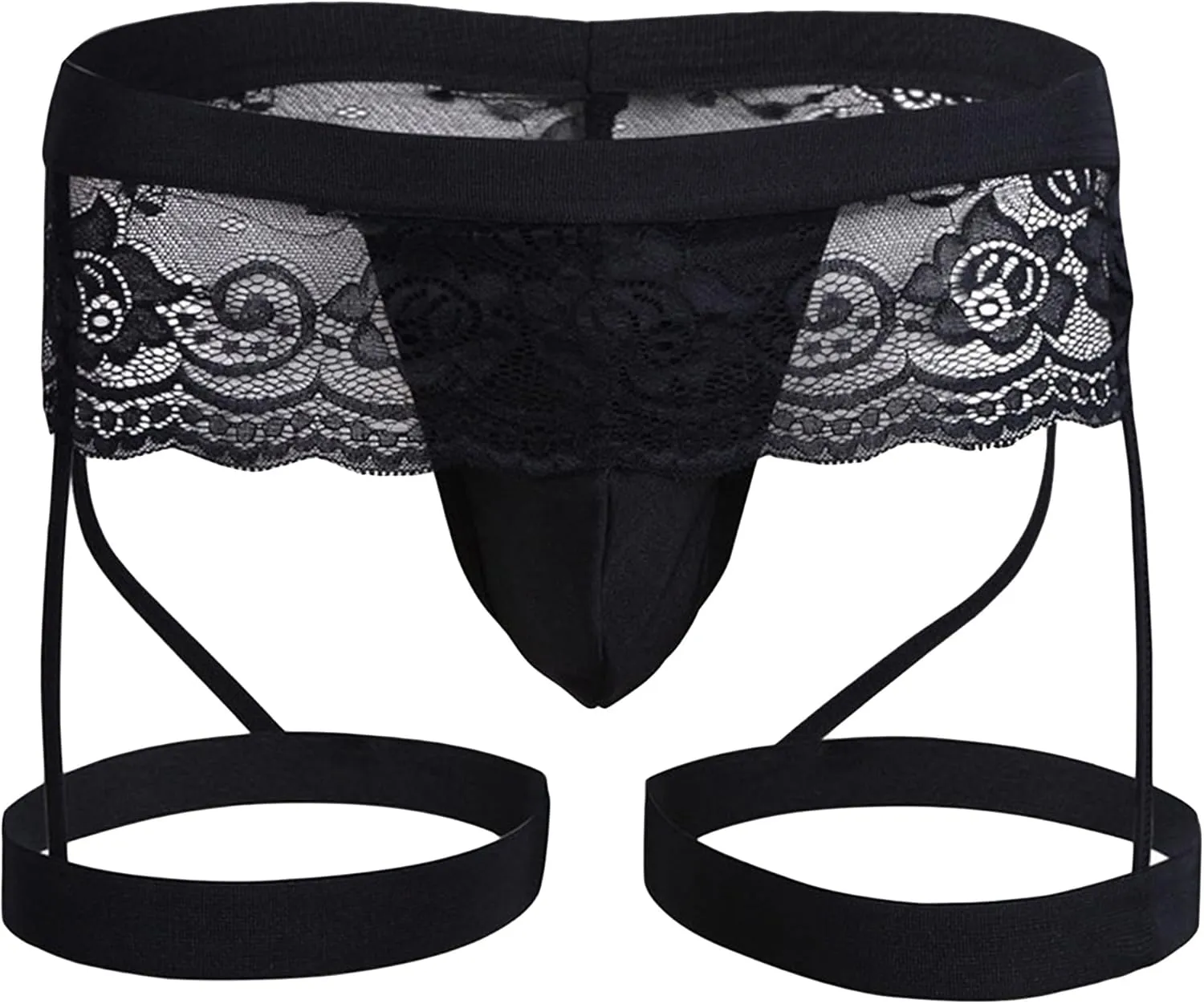 Soluo Men's Lace Floral Sissy G String with Garter Bikini Briefs Sissy Pouch Crossdress Jockstrap Panties Underwear
