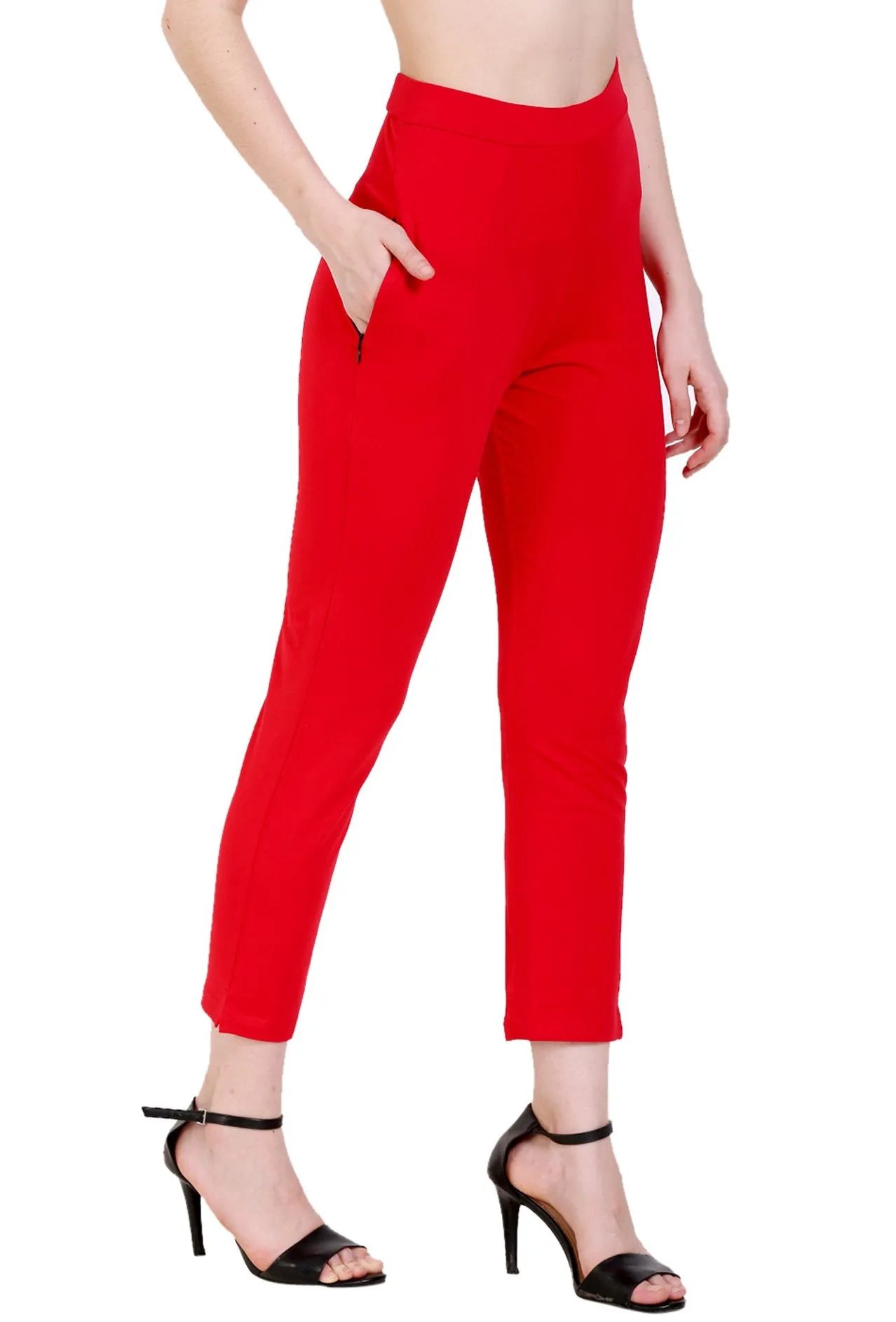 Sona Women's/Girl's International Soft  Cotton Regular Fit Straight Pants/Trouser-Red