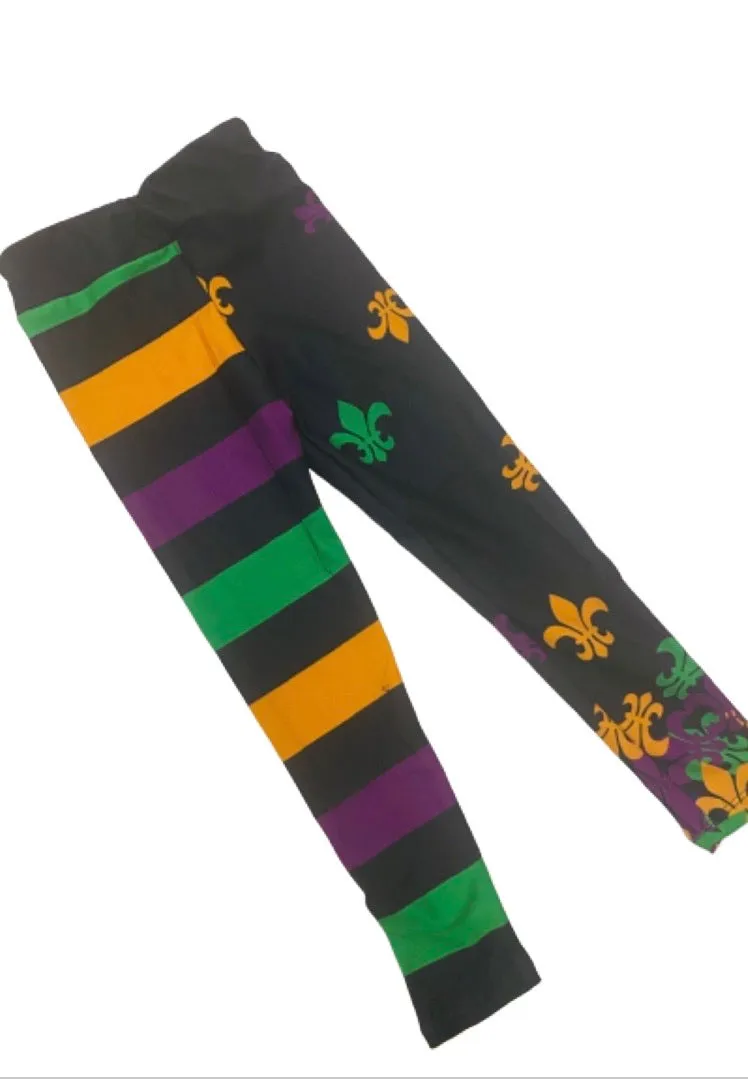 Spandex Leggings Junior - Fleur De Lis and Stripes