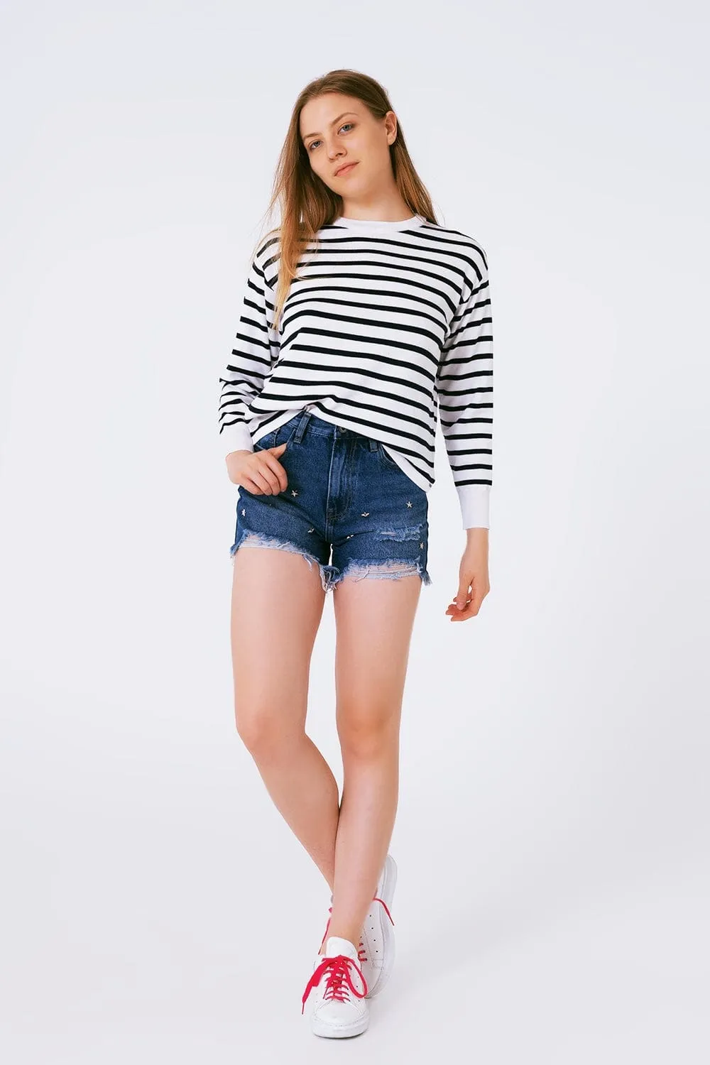 Star Stud Embellishment Denim Shorts