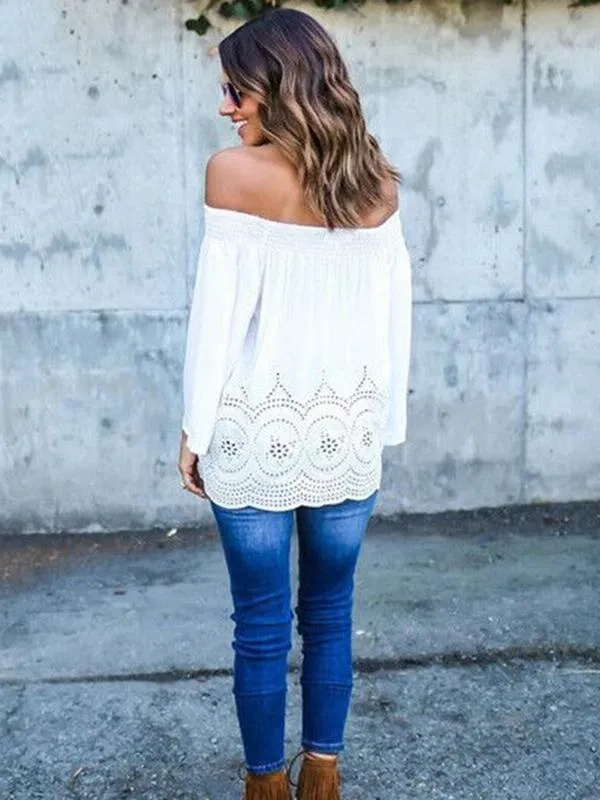 Stylish Off-the-shoulder Long Sleeves Blouse&shirt Tops