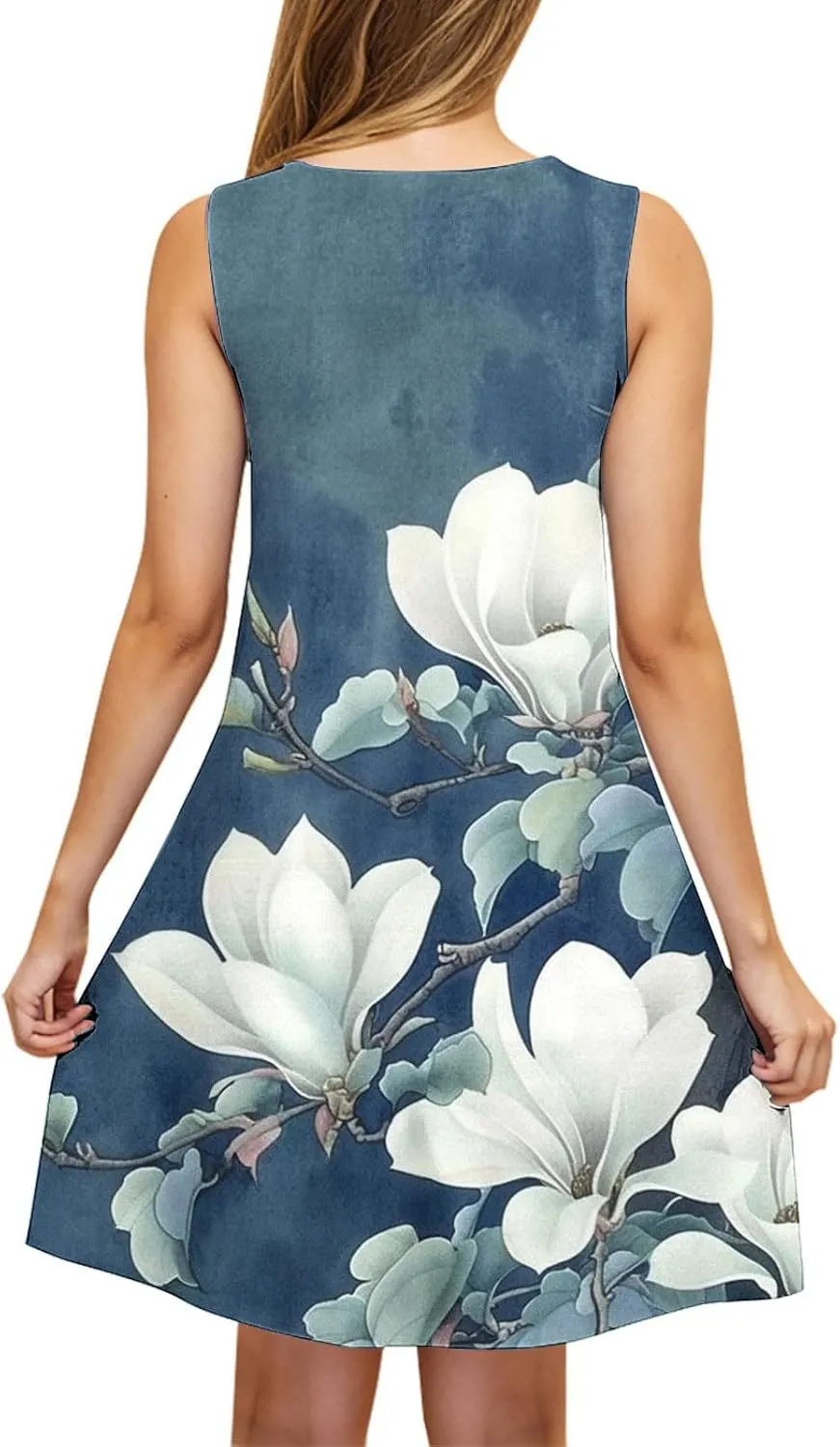 Summer Dresses for Women Sleevless Floral Midi Dress Ruffle Hem V Neck Dress Holiday Dresses for Women