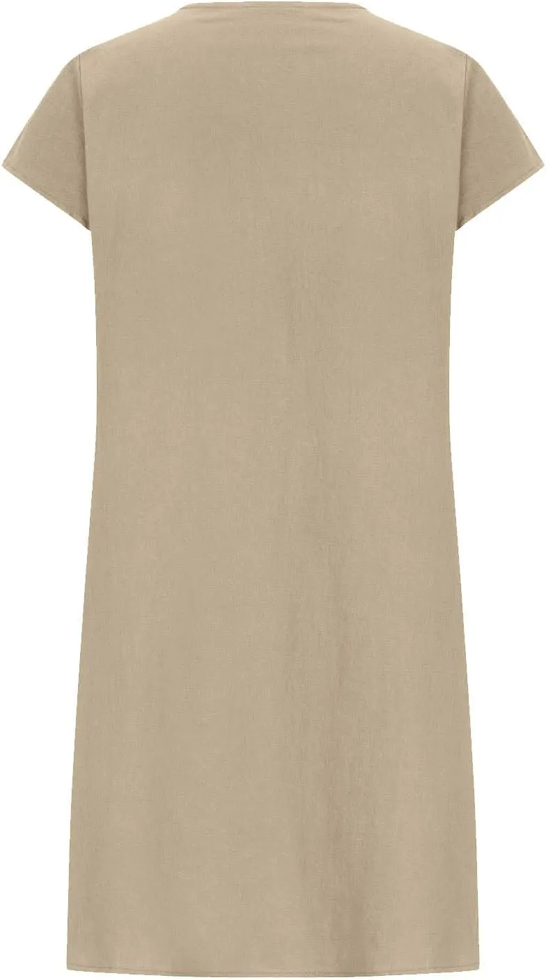 Summer Linen Dress for Women Cap Sleeve Midi Dress Plus Size Loose Dress Casual Pleated Dress Comfy Beach Dresses
