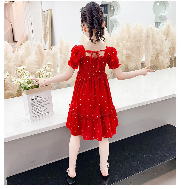 Sweet Wave Point Puff Sleeve Dress for Mom and Me