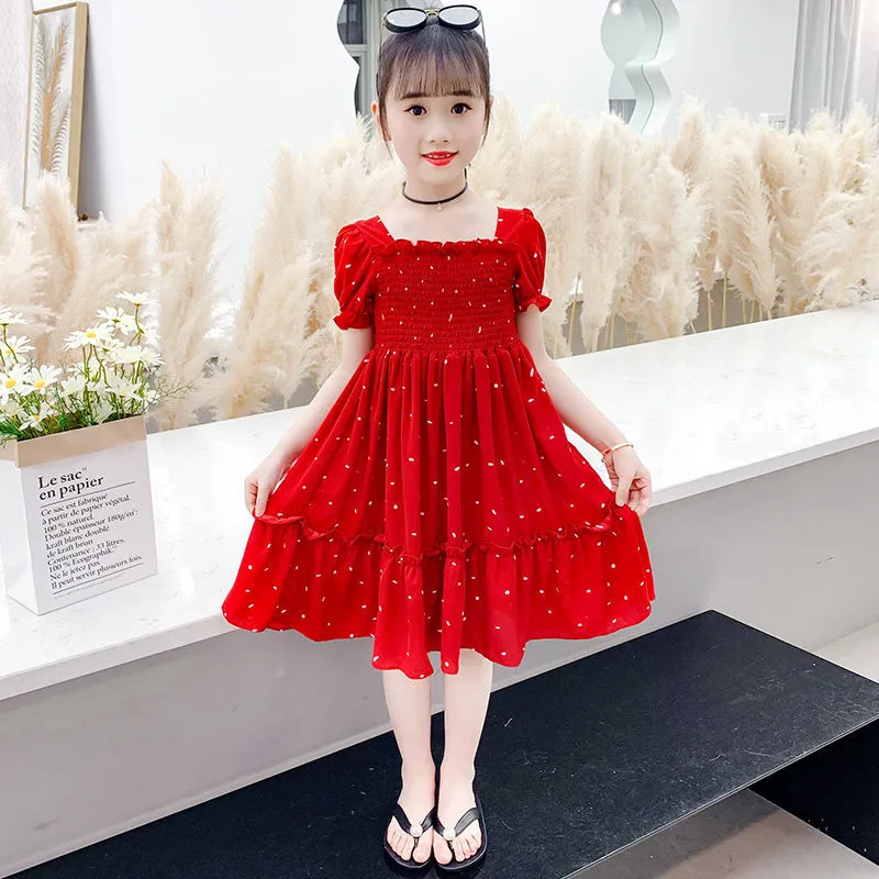 Sweet Wave Point Puff Sleeve Dress for Mom and Me