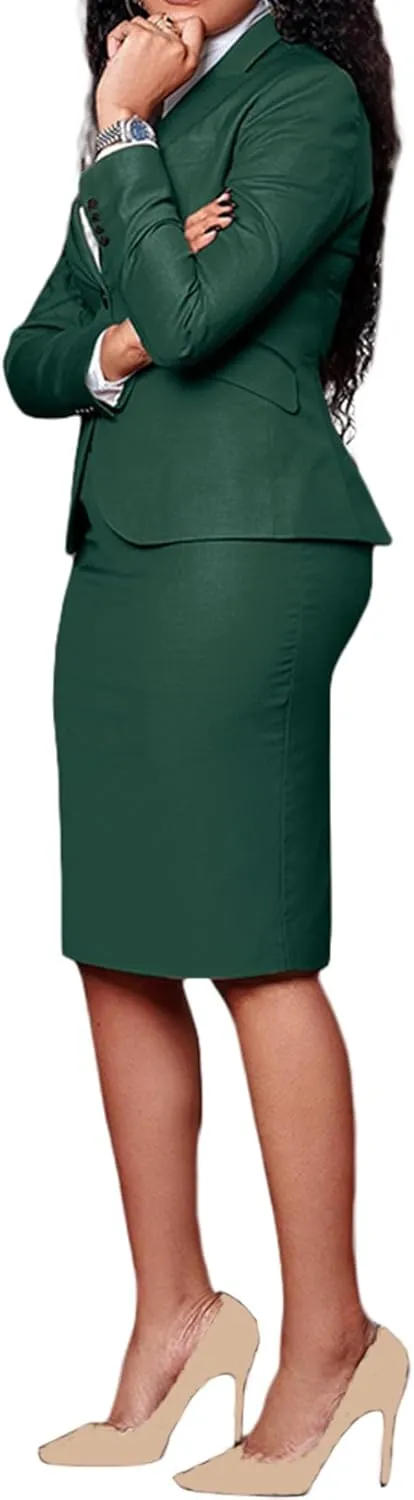 Tcremisa Women's Fashion 2 Piece Professional Suit Business Outfits Casual Long Sleeve Blazer and Pencil Skirt Set