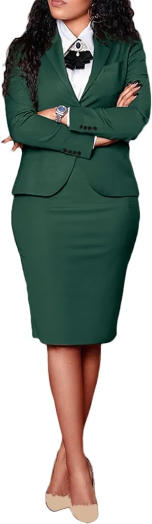 Tcremisa Women's Fashion 2 Piece Professional Suit Business Outfits Casual Long Sleeve Blazer and Pencil Skirt Set