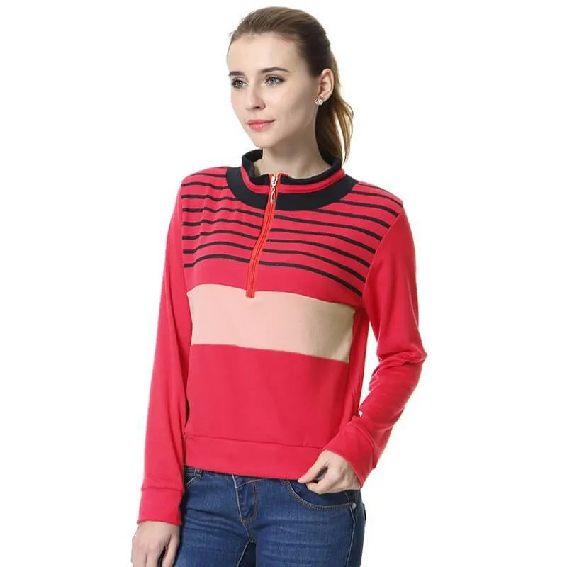 Thick Knitted Stripes Color Block Short Slim Coat