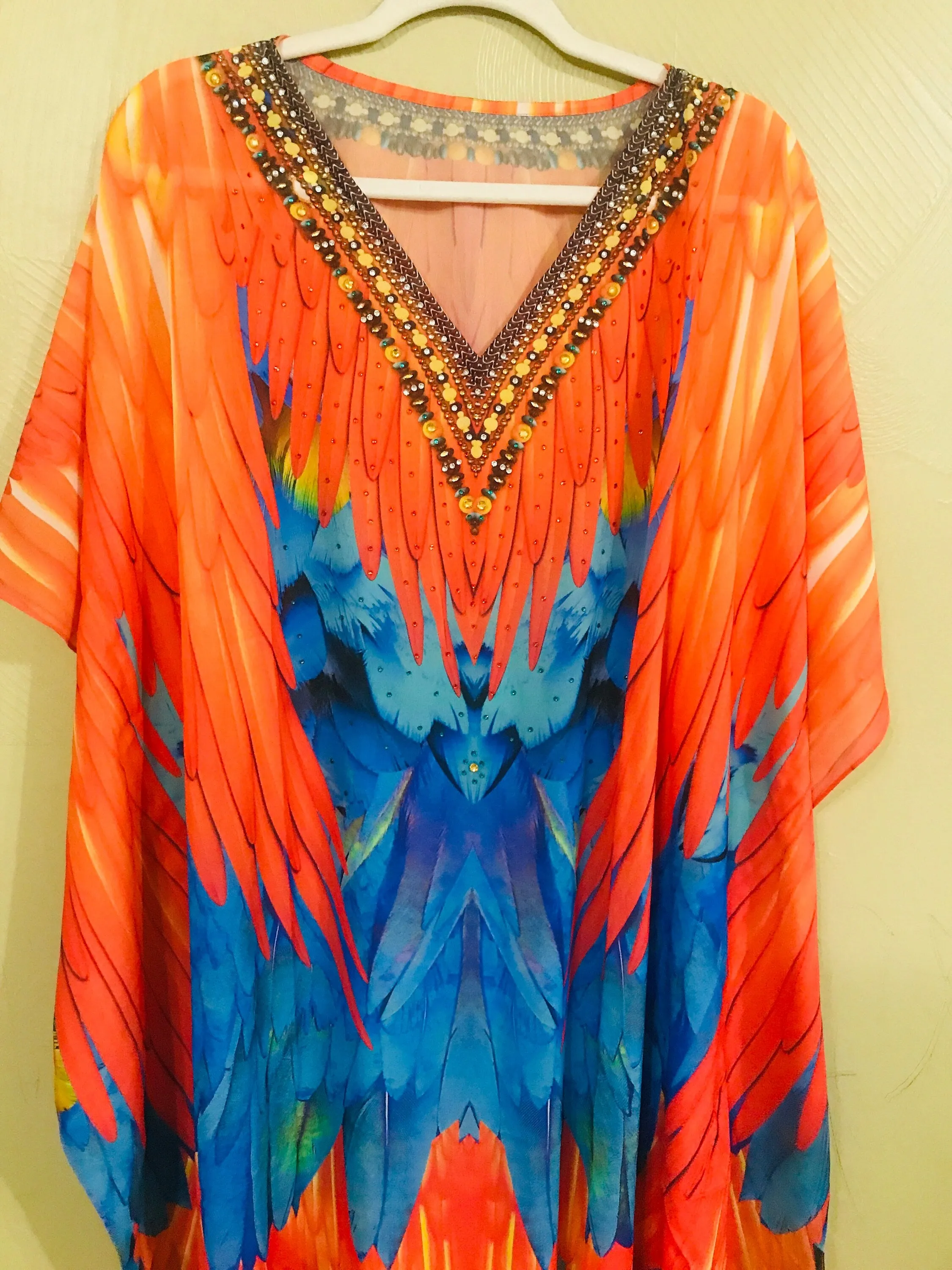Tribal Kaftan Dress, Feather Caftan Dress, Plus Size Kaftan For Women, Boho Maxi Dress