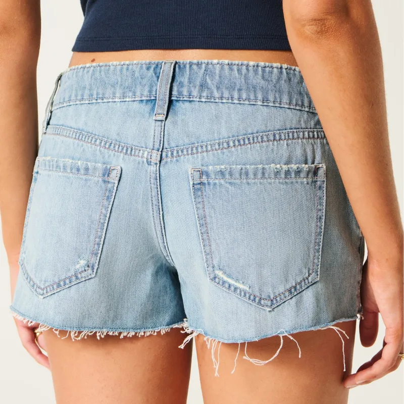 Ultra Low Denim Shorts – Modern Style with Split Hem Detail