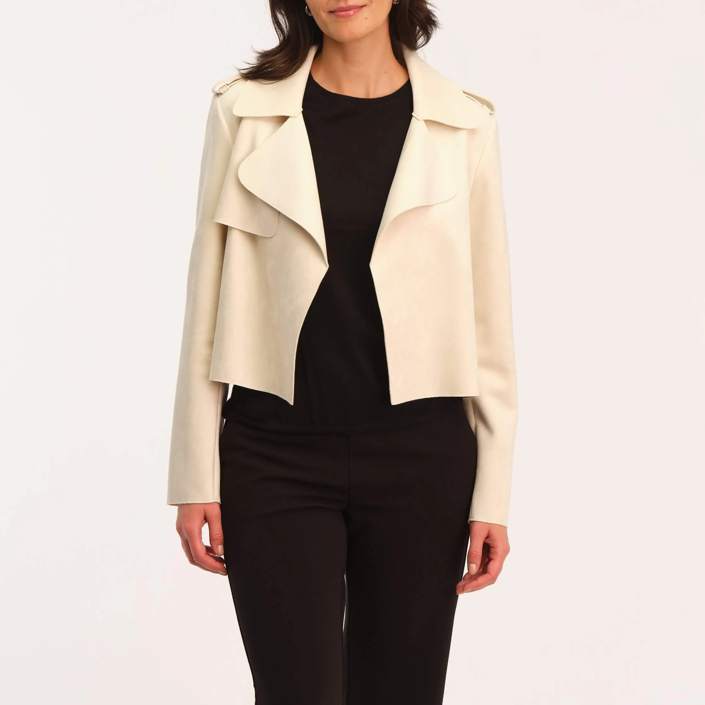 Vegan Suede Drape Front Jacket