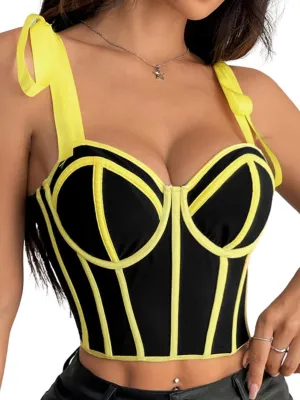 Vibrant Color Corset For Women, Lace Up Crop Tank Top, Sexy Concert Outfits, Overbust Going Out Bow Bustier