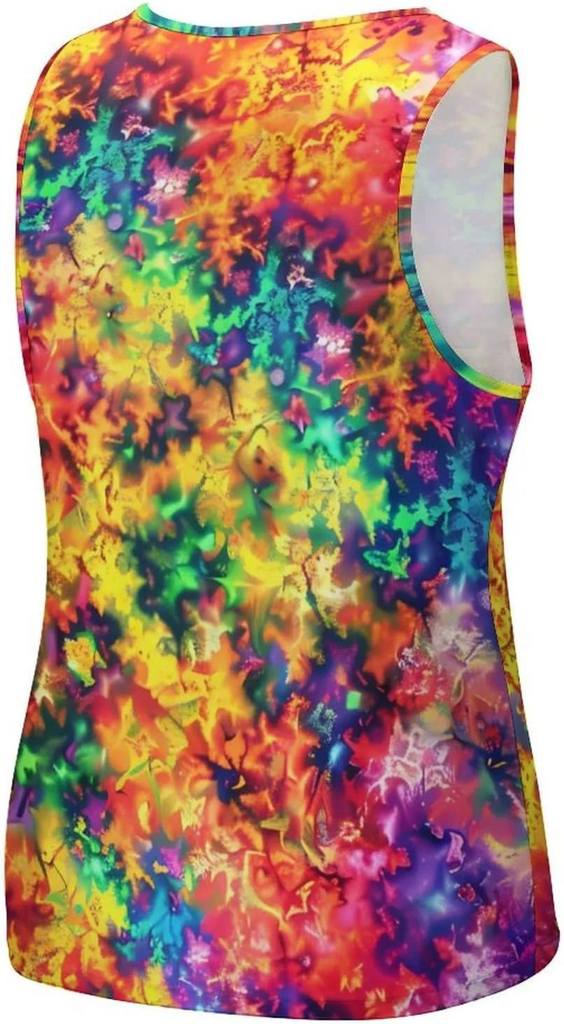 Vibrant Rainbow Colored Fractal Mens Tank Top Undershirt Sleeveless Gym Vest Workout T-Shirts
