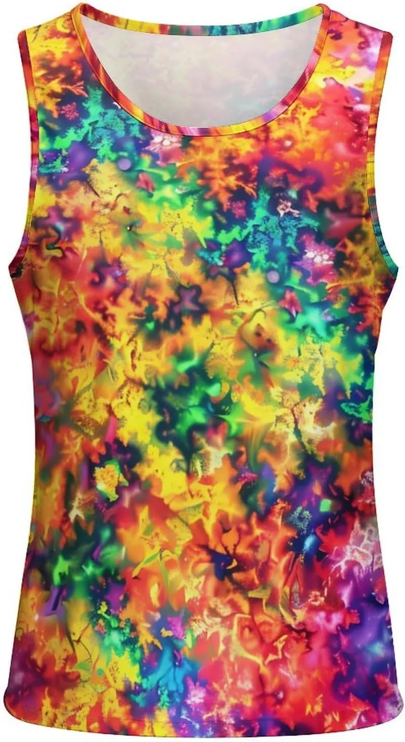 Vibrant Rainbow Colored Fractal Mens Tank Top Undershirt Sleeveless Gym Vest Workout T-Shirts