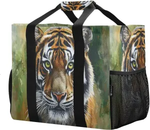 Vibrant Tiger Large Foldable Travel Tote Bag, Lightweight Waterproof Swim Pool Bag with Handles & Pocket for Beach Outdoor, Reusable Grocery Bag for Kitchen, Shopping