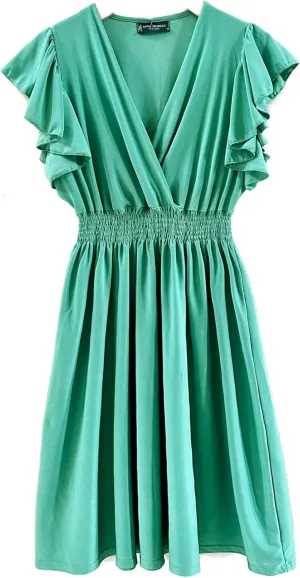 Vibrant V-Neck Knee Length Dress - Assorted Styles Plus & Regular Sizes