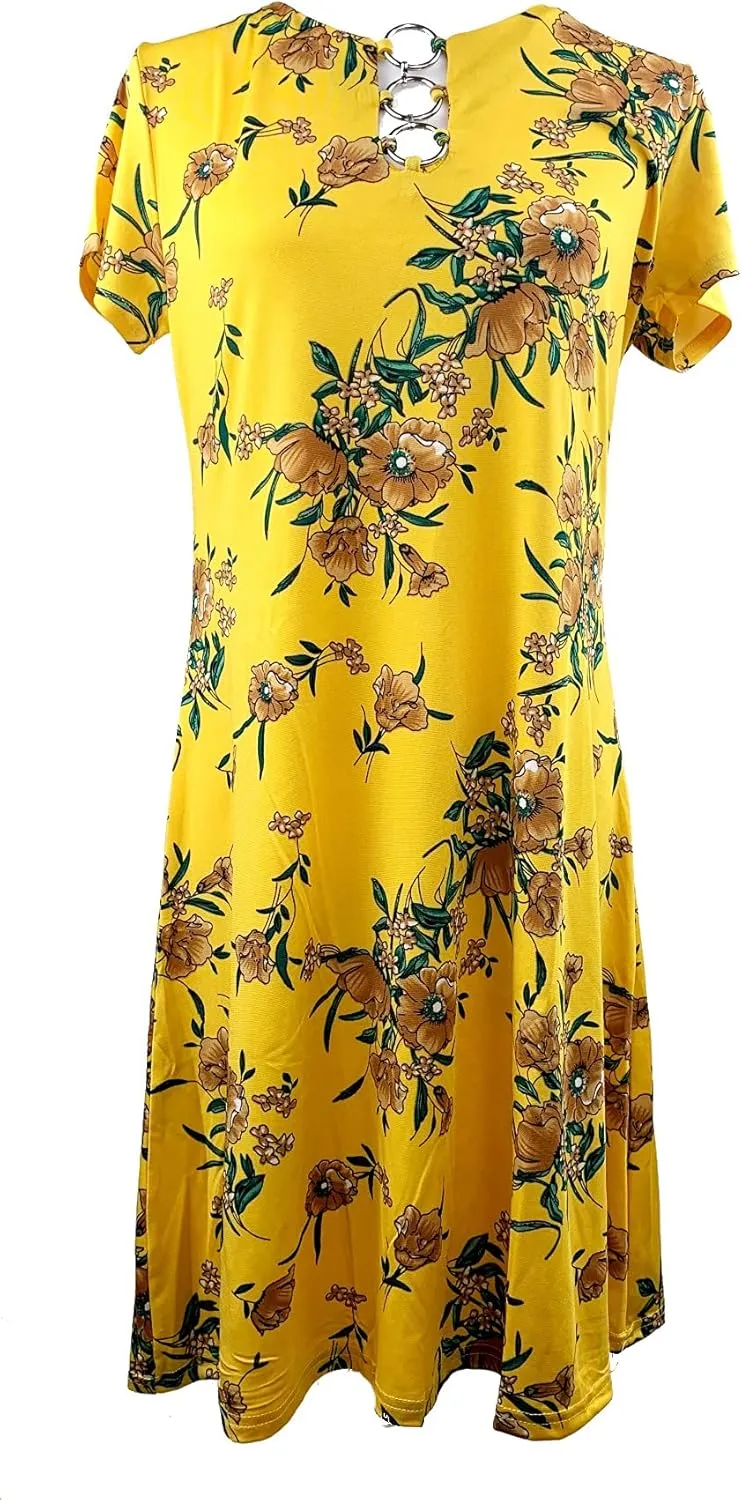 Vibrant V-Neck Knee Length Dress - Assorted Styles Plus & Regular Sizes