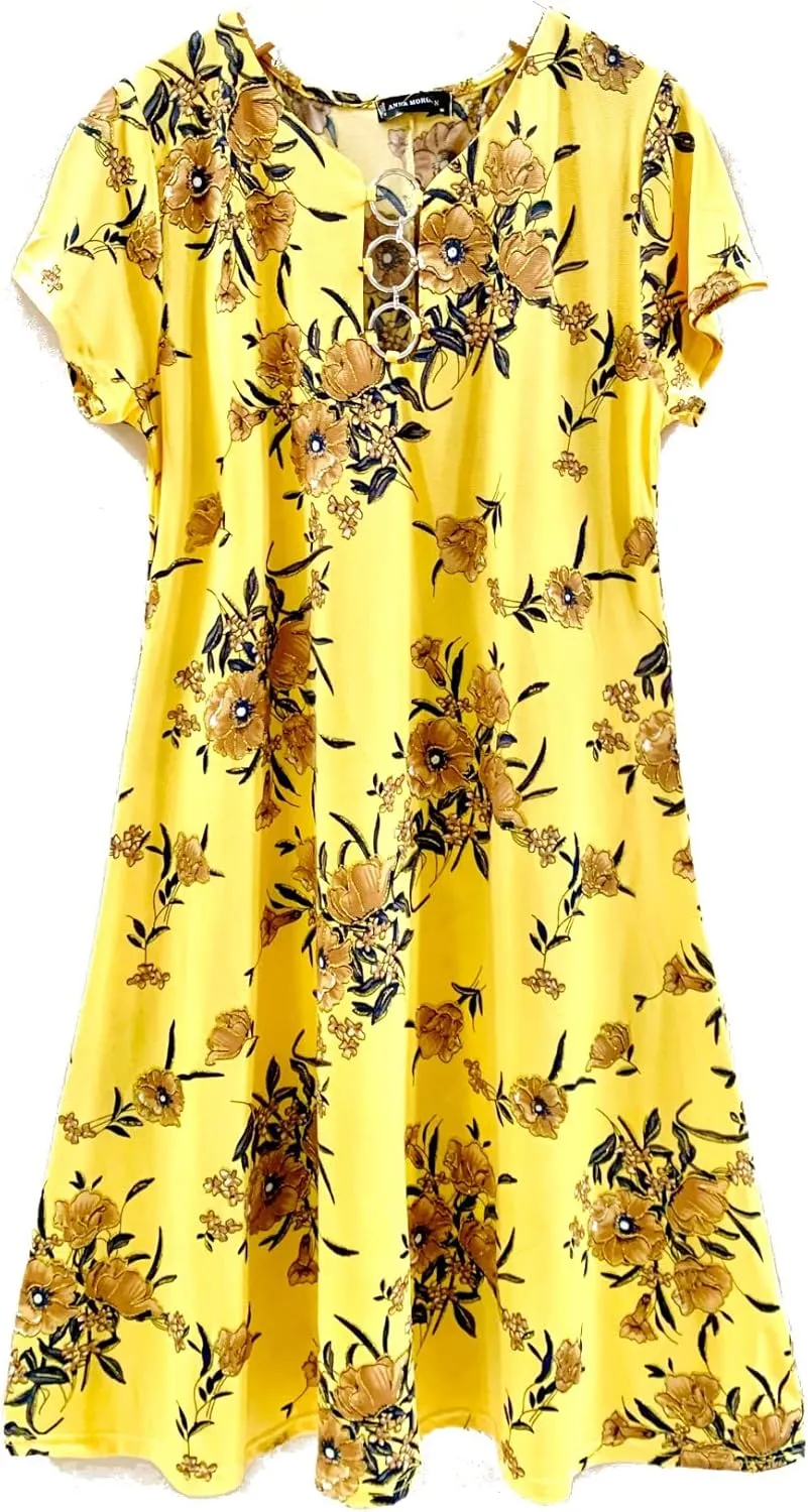 Vibrant V-Neck Knee Length Dress - Assorted Styles Plus & Regular Sizes