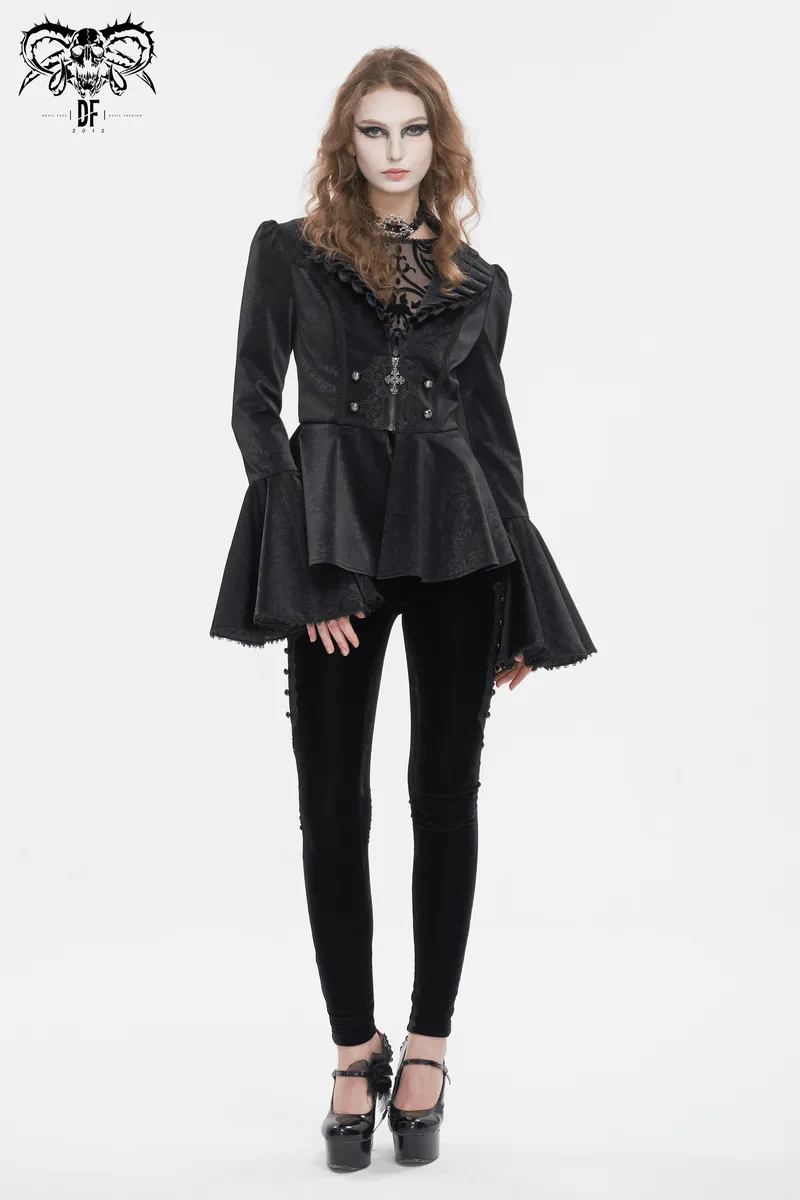 Vintage Zipper Long Flared Sleeves Jacket / Gothic Ruffled Collar Jackets