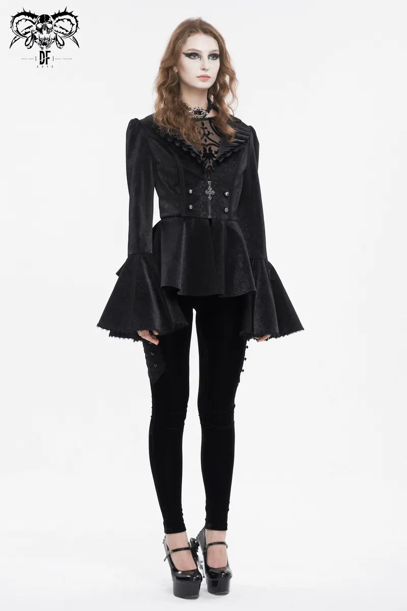Vintage Zipper Long Flared Sleeves Jacket / Gothic Ruffled Collar Jackets