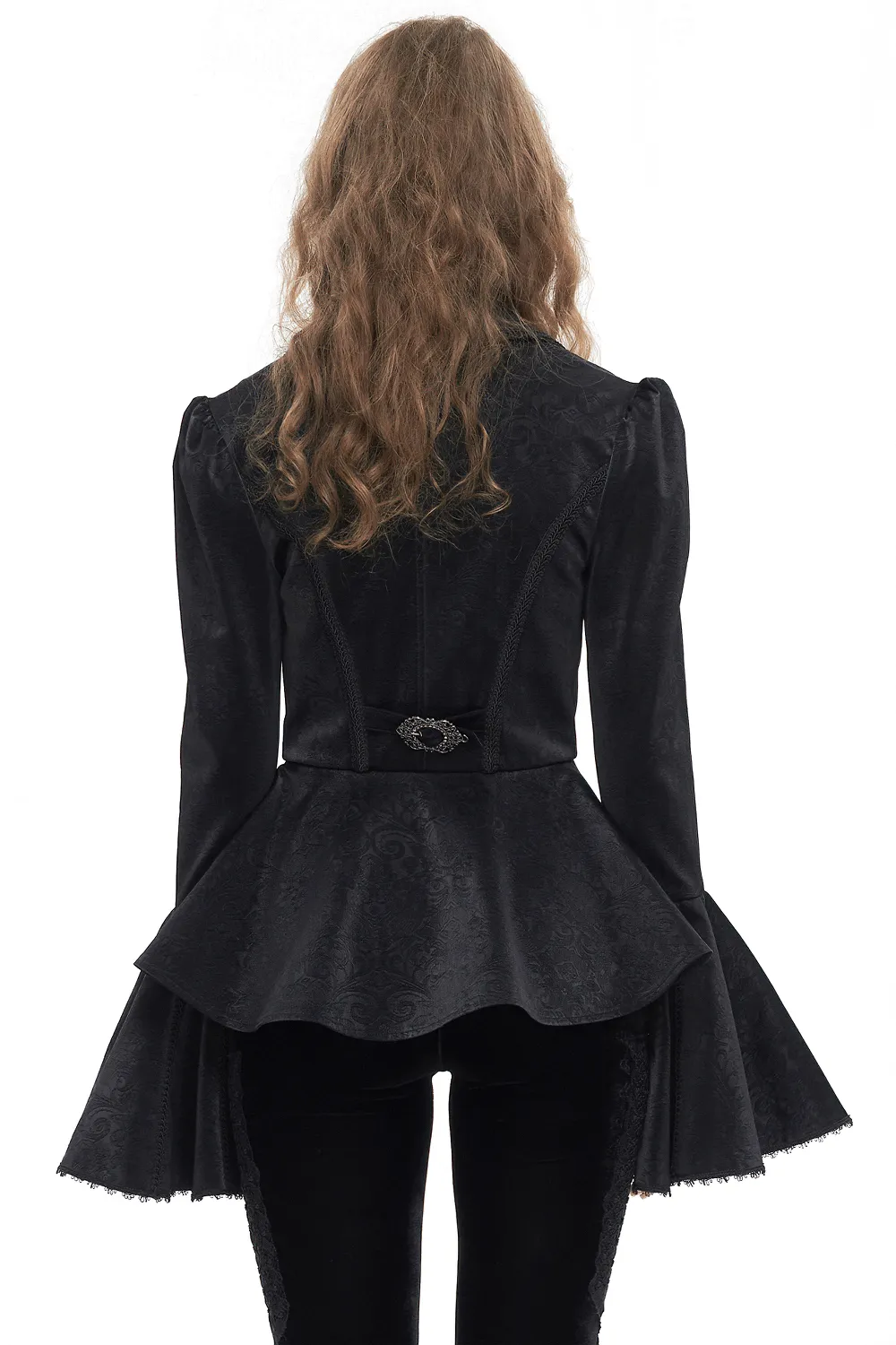 Vintage Zipper Long Flared Sleeves Jacket / Gothic Ruffled Collar Jackets