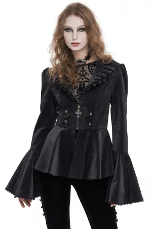 Vintage Zipper Long Flared Sleeves Jacket / Gothic Ruffled Collar Jackets