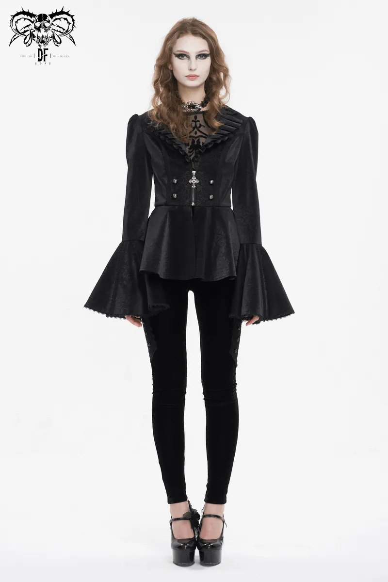 Vintage Zipper Long Flared Sleeves Jacket / Gothic Ruffled Collar Jackets