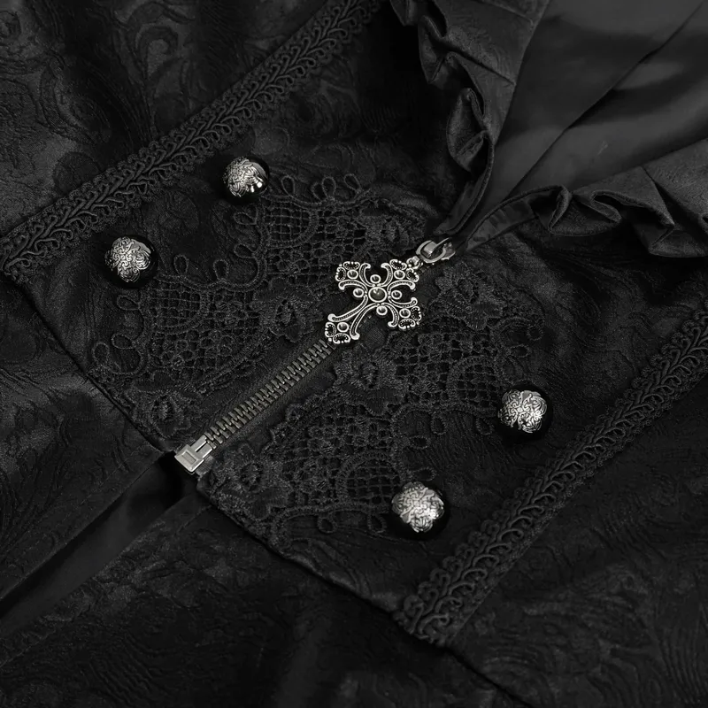 Vintage Zipper Long Flared Sleeves Jacket / Gothic Ruffled Collar Jackets