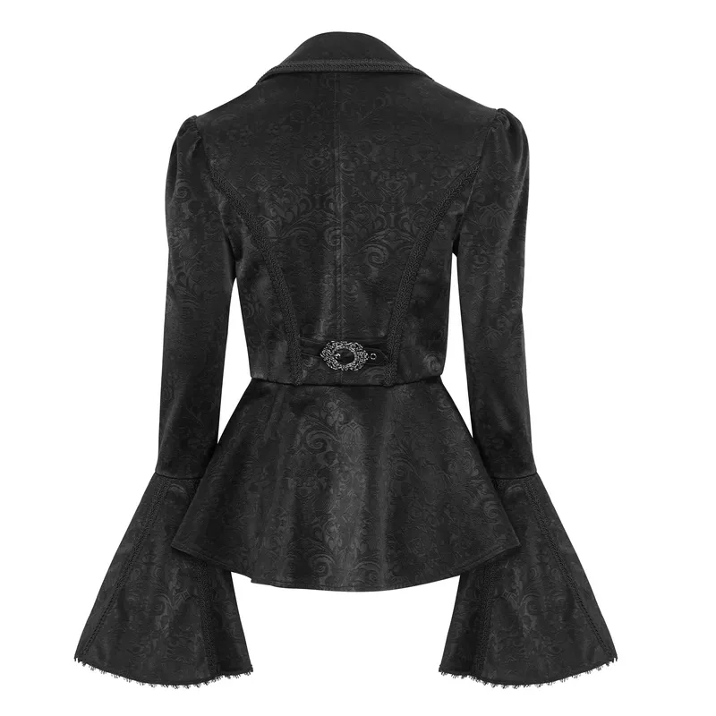Vintage Zipper Long Flared Sleeves Jacket / Gothic Ruffled Collar Jackets