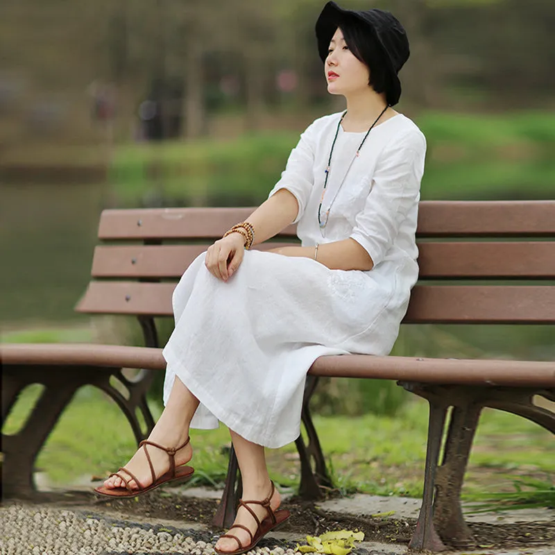 White Linen Women Dresses Spring Summer Women DressesWC961815