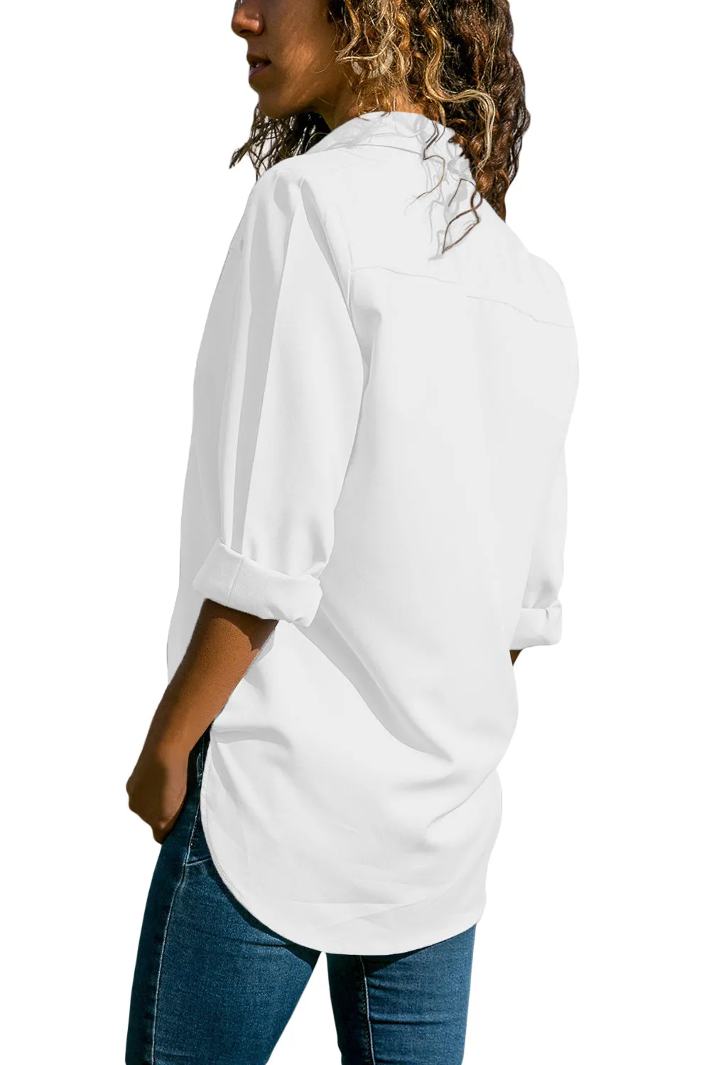 White Stylish Button Detail Long Sleeve Top