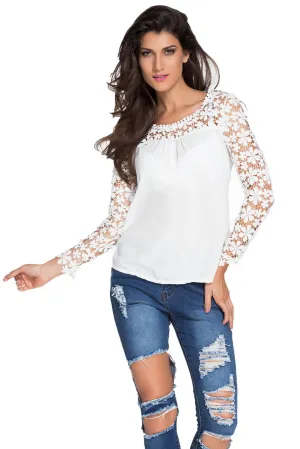 White Stylish Floral Crochet Solid Top